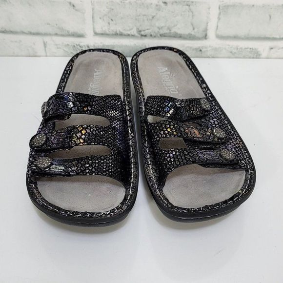 Alegria Womens 38 Fiona Leather Comfort‎ Wedge Sandals Mosaic Snakeskin Print - Picture 2 of 6